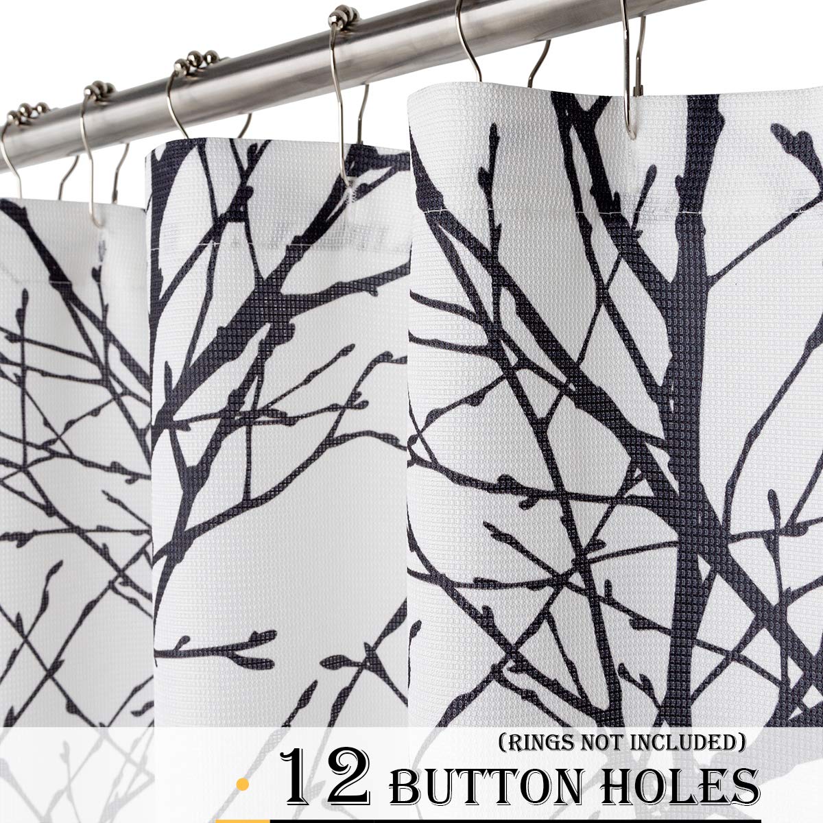 Waffle Weave Shower Curtain with Tree Branch Print