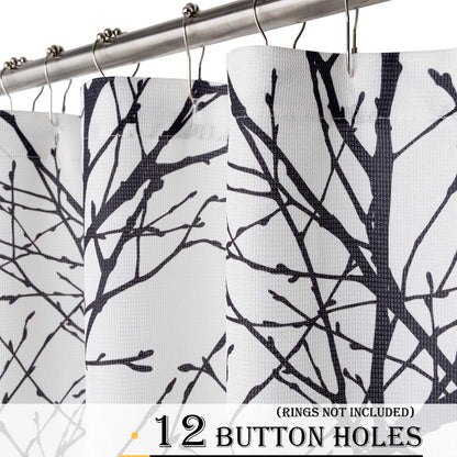 Waffle Weave Shower Curtain with Tree Branch Print