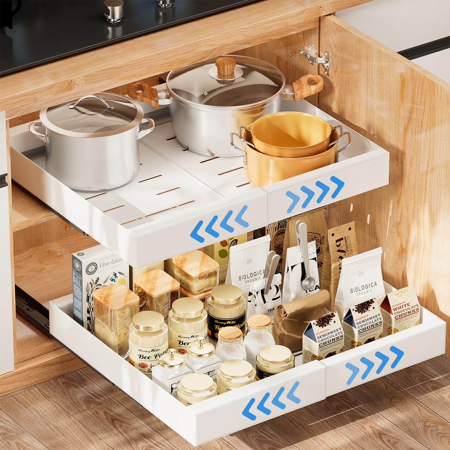 Expandable Pull-Out Cabinet Organizer with Adjustable Drawers