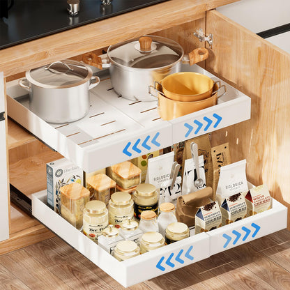 Expandable Pull-Out Cabinet Organizer with Adjustable Drawers