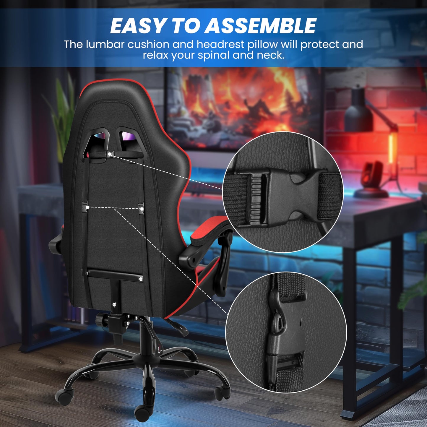 Ergonomic Gaming Chair with Footrest & Lumbar Support