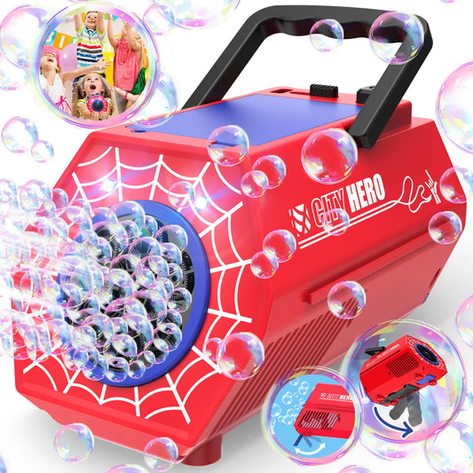 Bubble Machine for Kids - Automatic Bubble Blower 2 Modes, 30000+ Bubbles/Min, 2 in 1 Bubble Gun Toy, Rechargeable Battery - Parties Birthday Gifts for Kids Ages 3 and Up, Red