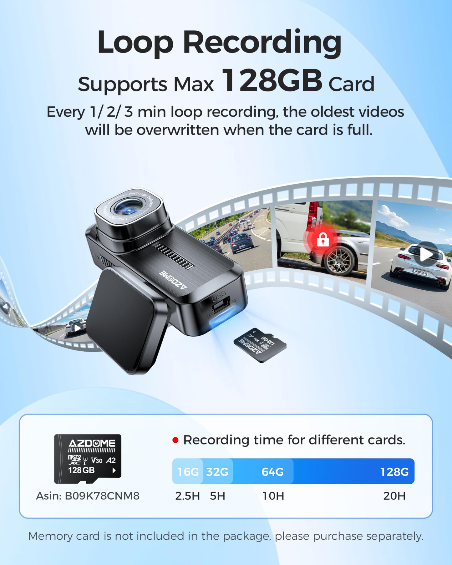 Azdome 1080P Mini Dash Cam with WiFi
