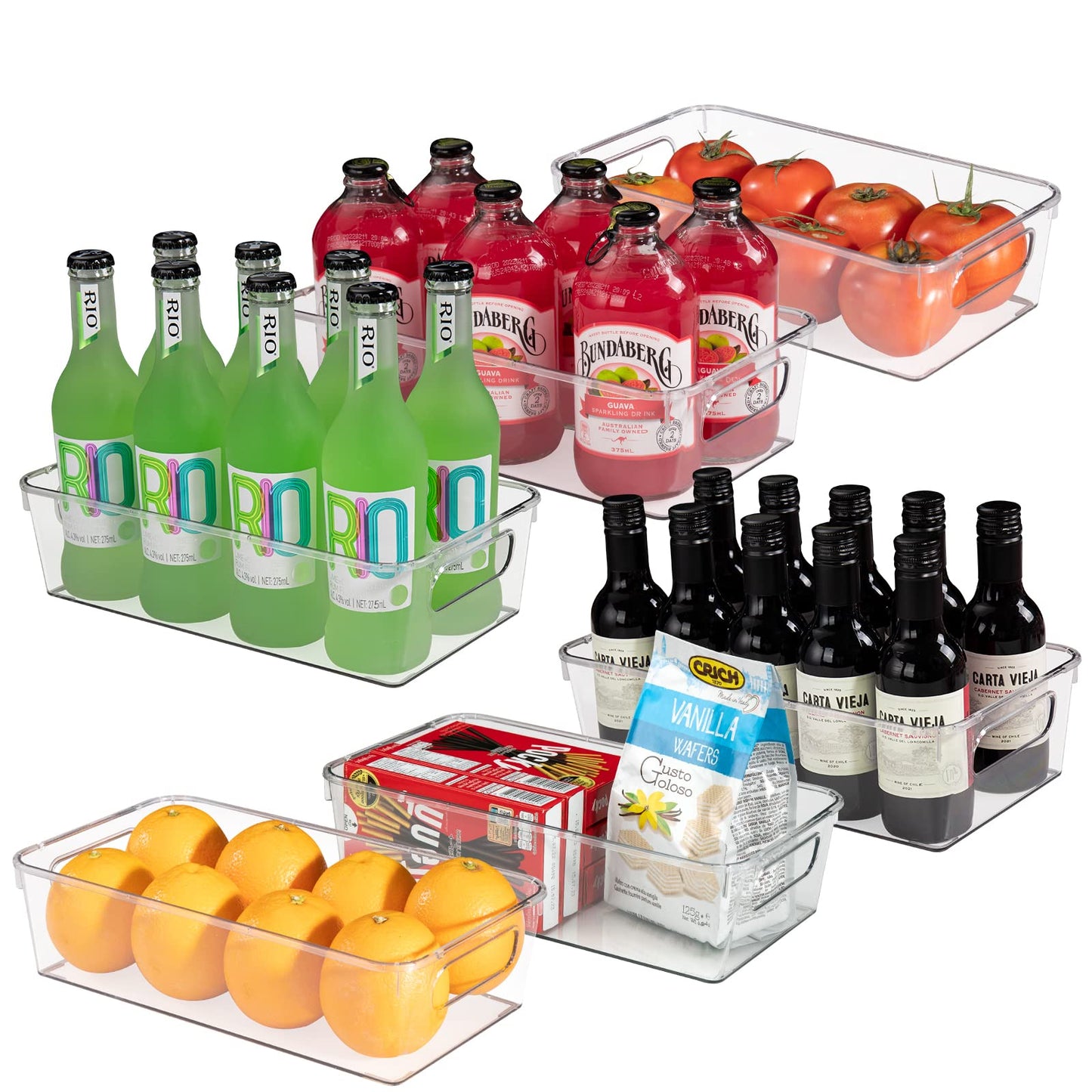 Yaseingoo 6-Pack Refrigerator Organizer Bins Set, Clear Fridge Organizer Bins - Clear Pantry Storage Bins with Handles for Kitchen, Bathroom, and Home Organization, BPA-Free and Food Safe