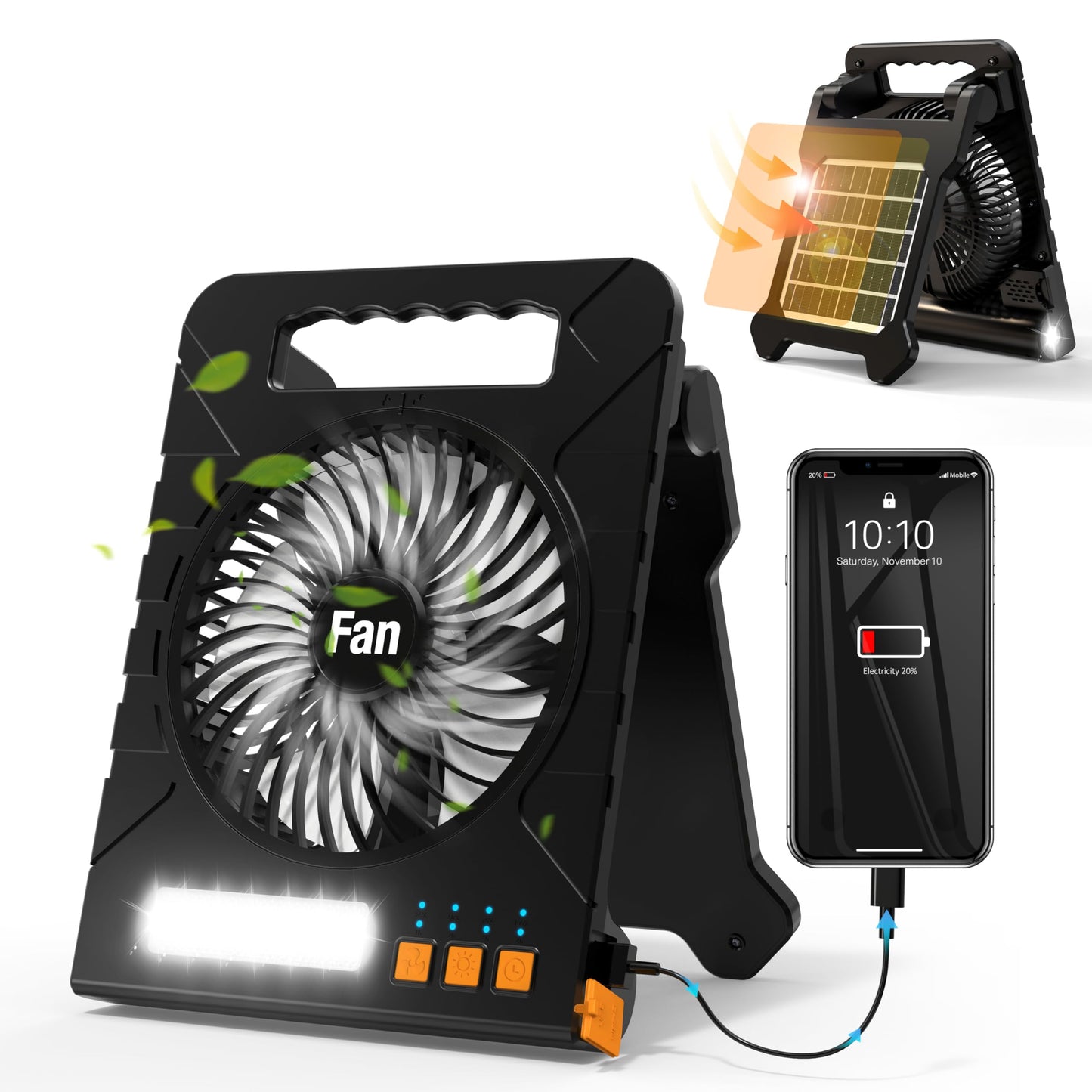 4000mAh Solar Powered Camping Fan with Lantern
