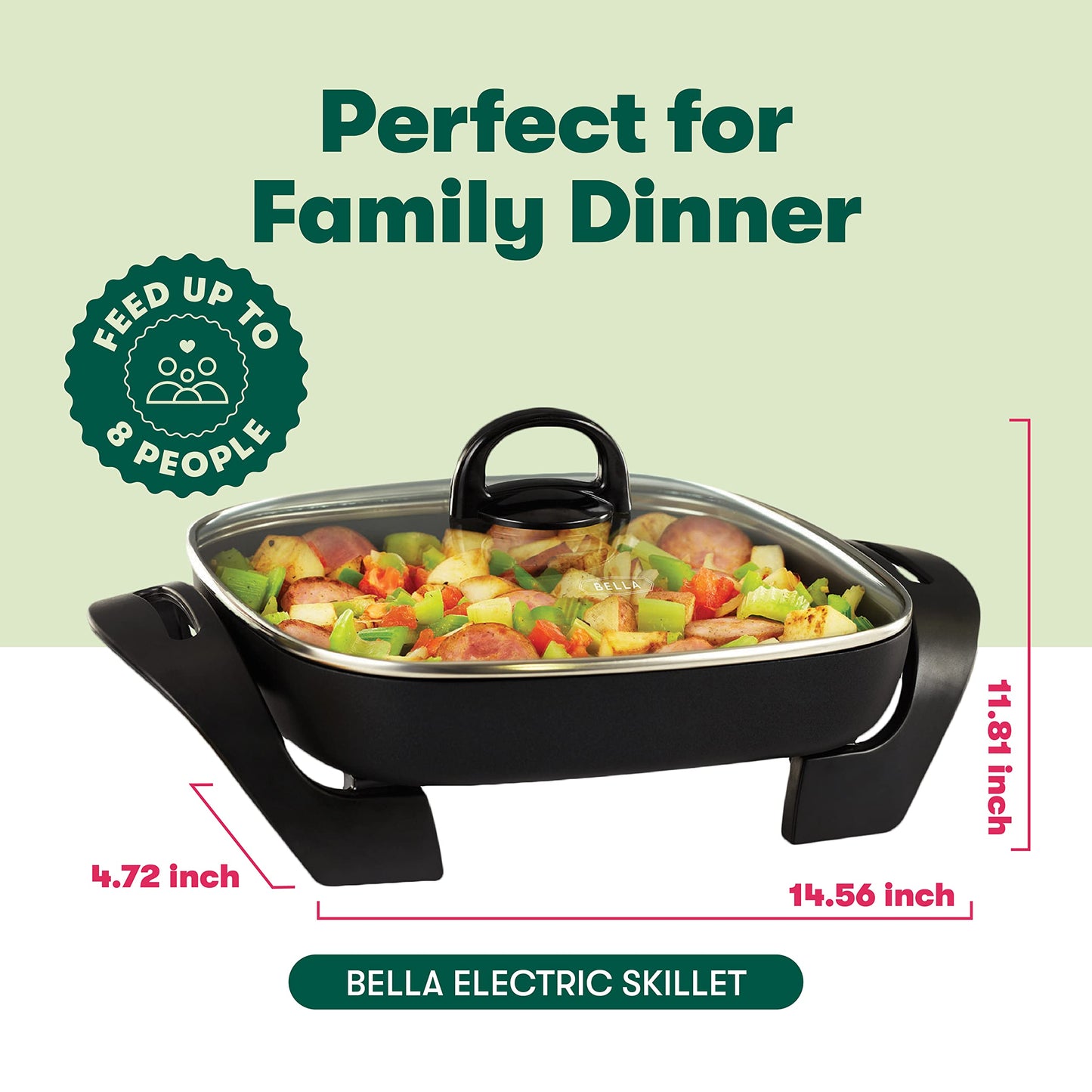 BELLA Nonstick Electric Skillet with Glass Lid
