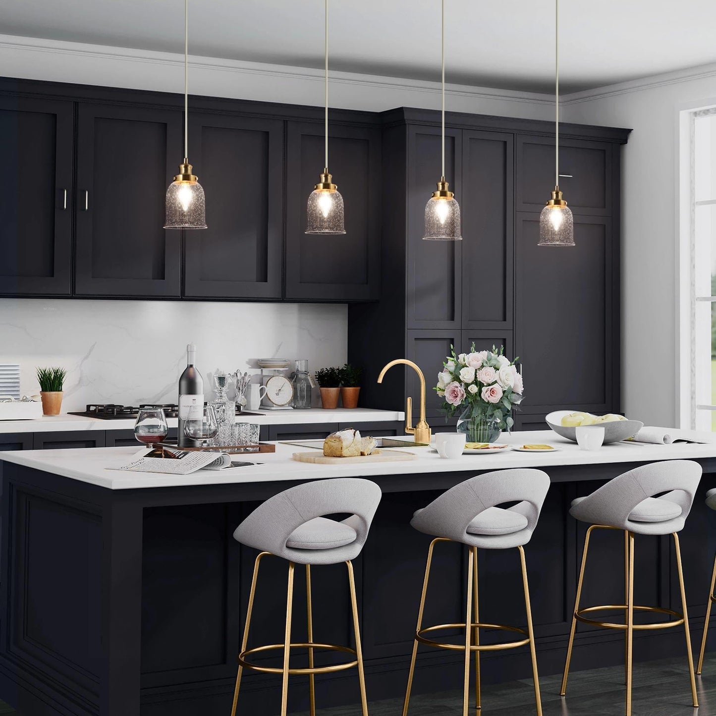 Gold Seeded Glass Pendant Light for Kitchen