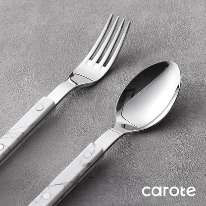 CAROTE 20-Piece Silverware Set, White Flatware set for 4, Stainless Steel Kitchen Utensil Set, Tableware Cutlery Set for Home