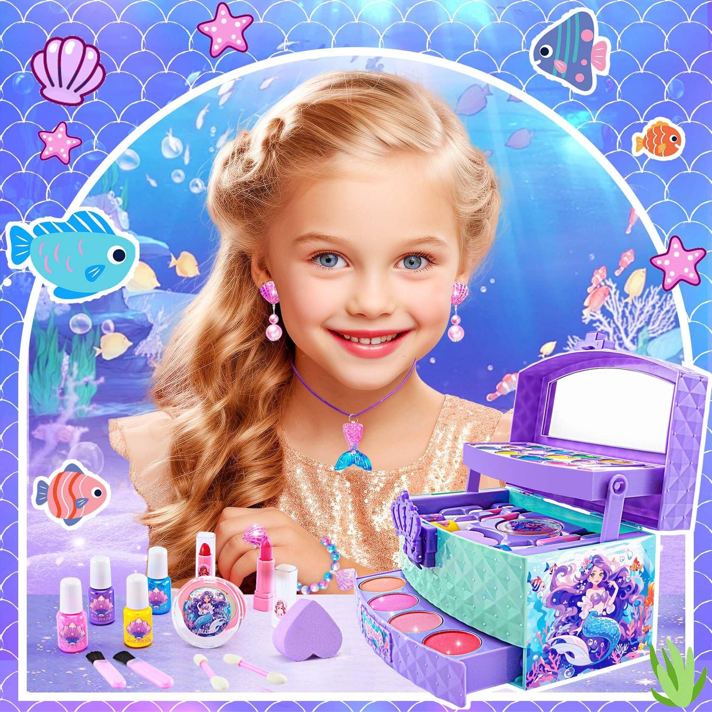 Toys for Girls,Real Kids-Makeup-Kit-for-Girl,Washable Pretend Toddler-Girl-Toys Makeup for Kid,Toys for 3 4 5 6 7 8 9 10 11 12 Year Old Girls,Princess-Dresses-for-Girls-Christmas-Brithday-Gifts