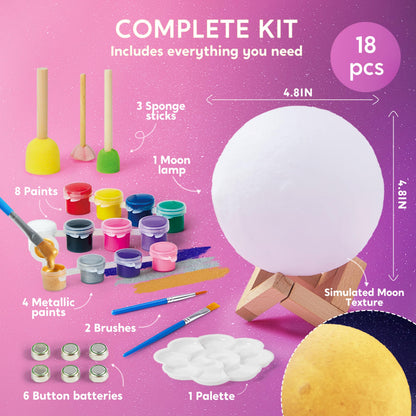 Klever Kits DIY 3D Moon Night Light, Paint Your Own Moon Lamp Kit Galaxy Lamp Arts and Crafts Kit, School Activities, Birthday Gifts for Kids Girls Boys