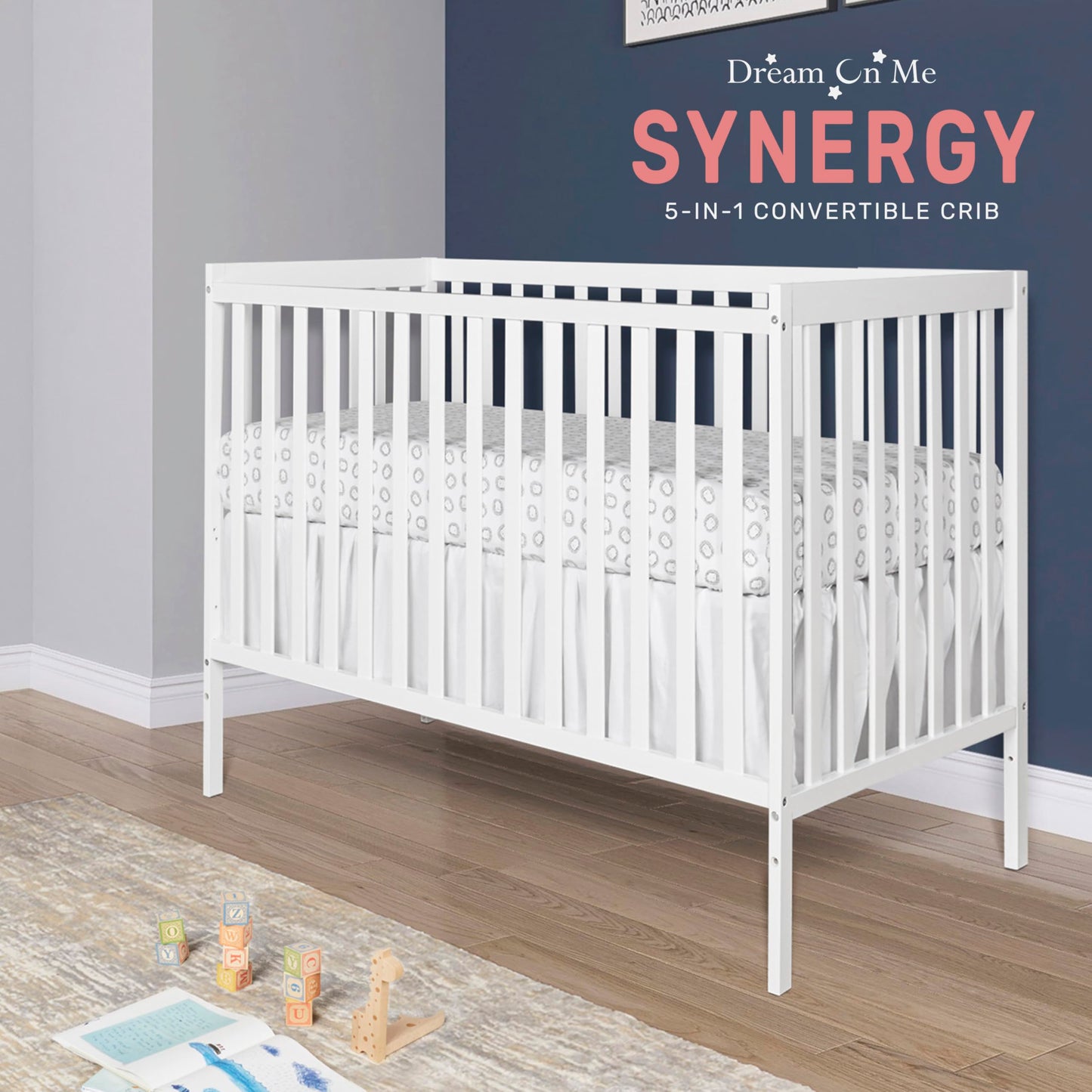 Dream On Me 5-In-1 Convertible Crib in White