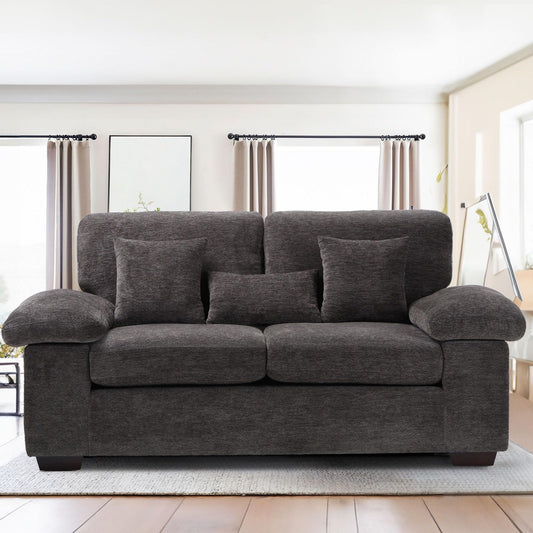 Dark Grey Upholstered Loveseat Sofa with Pillows