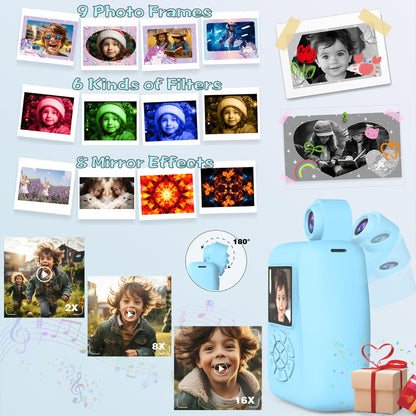Kids Camera Instant Print - Instant Print Camera for Kids, Inkless Camera Instant Print, Kids Toddler Digital Video Cameras Kids Toys Christmas Birthday Gifts for Girls Boys (Blue)