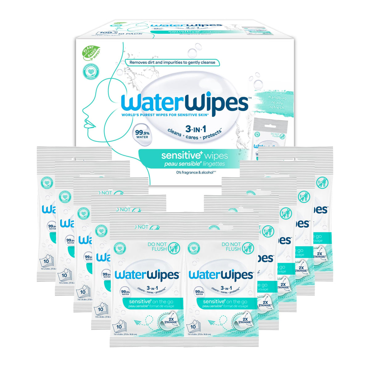 100 Count WaterWipes Sensitive Facial Cleansing Wipes