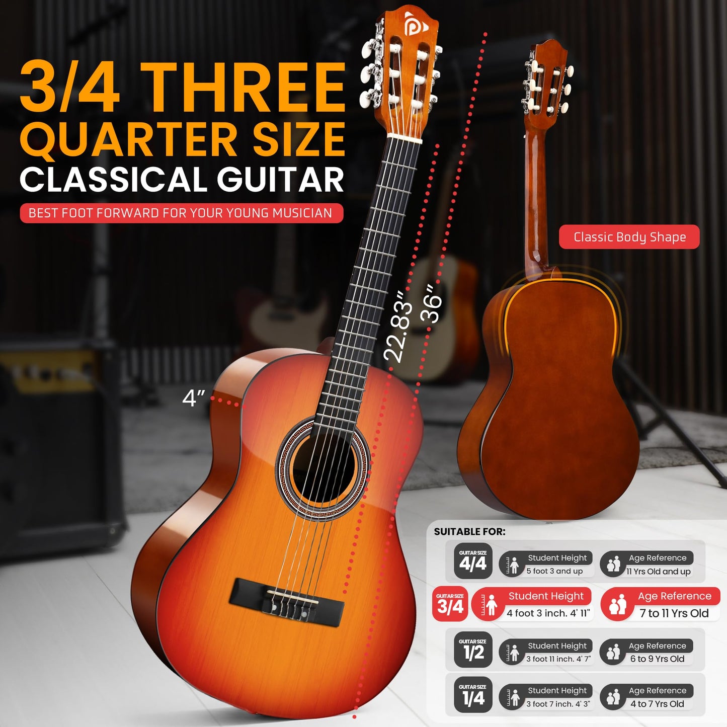 3/4 Acoustic Guitar Kit for Kids and Adults
