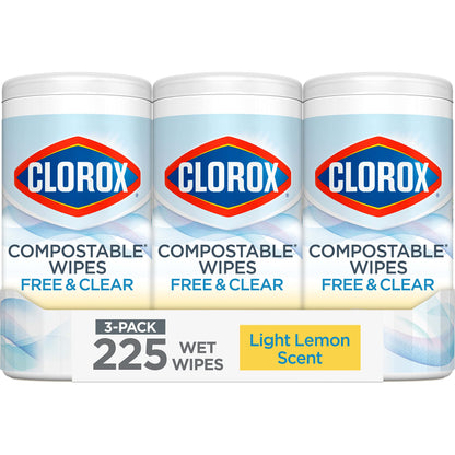 CLOROX Compostable Cleaning Wipes, Lemon Scent, 75 Count