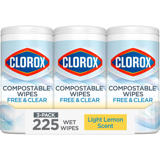 CLOROX Compostable Cleaning Wipes, Lemon Scent, 75 Count