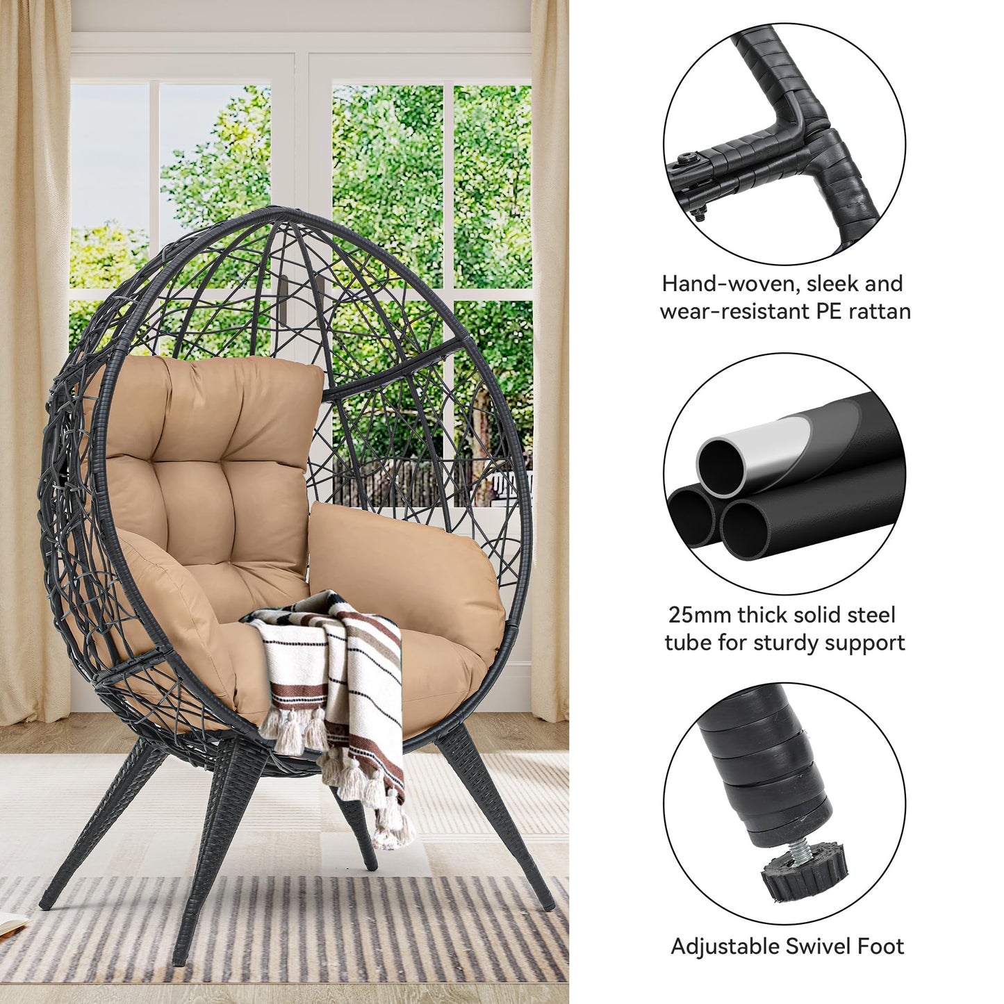 Large Wicker Egg Chair with Stand by YITAHOME