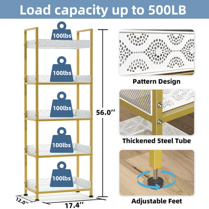 vimiroo Heavy Duty 5 Tier Bookshelves, Metal Industrial Kitchen Shelf Storage Organizer with Load-Bearing 500 lbs Rust Resistance Tall Bookcase for Living Room,Home, Kitchen, Office (Metallic Gold)