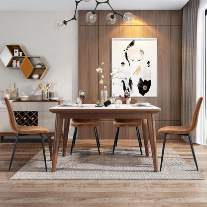 FurnitureR Dining Chairs Set of 4, Comfy Fabric Suede Side Seating Kitchen Chairs Easy Assembly for Living Room Bedroom Guest Room, Brown