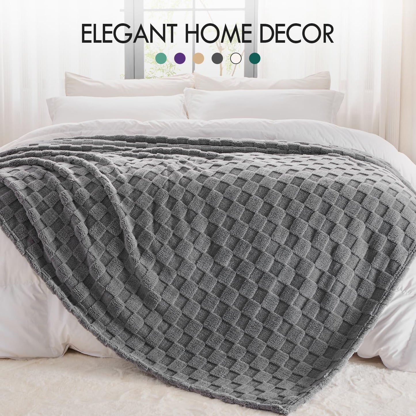 Kaisa Soft Throw Blanket, Premium Fleece Blanket for Couch Sofa Bed, Lightweight Plush Cozy Warm 3D Checkered Blanket for All Season Use, Fluffy Cute Blankets for Women, 50"x60", Gray