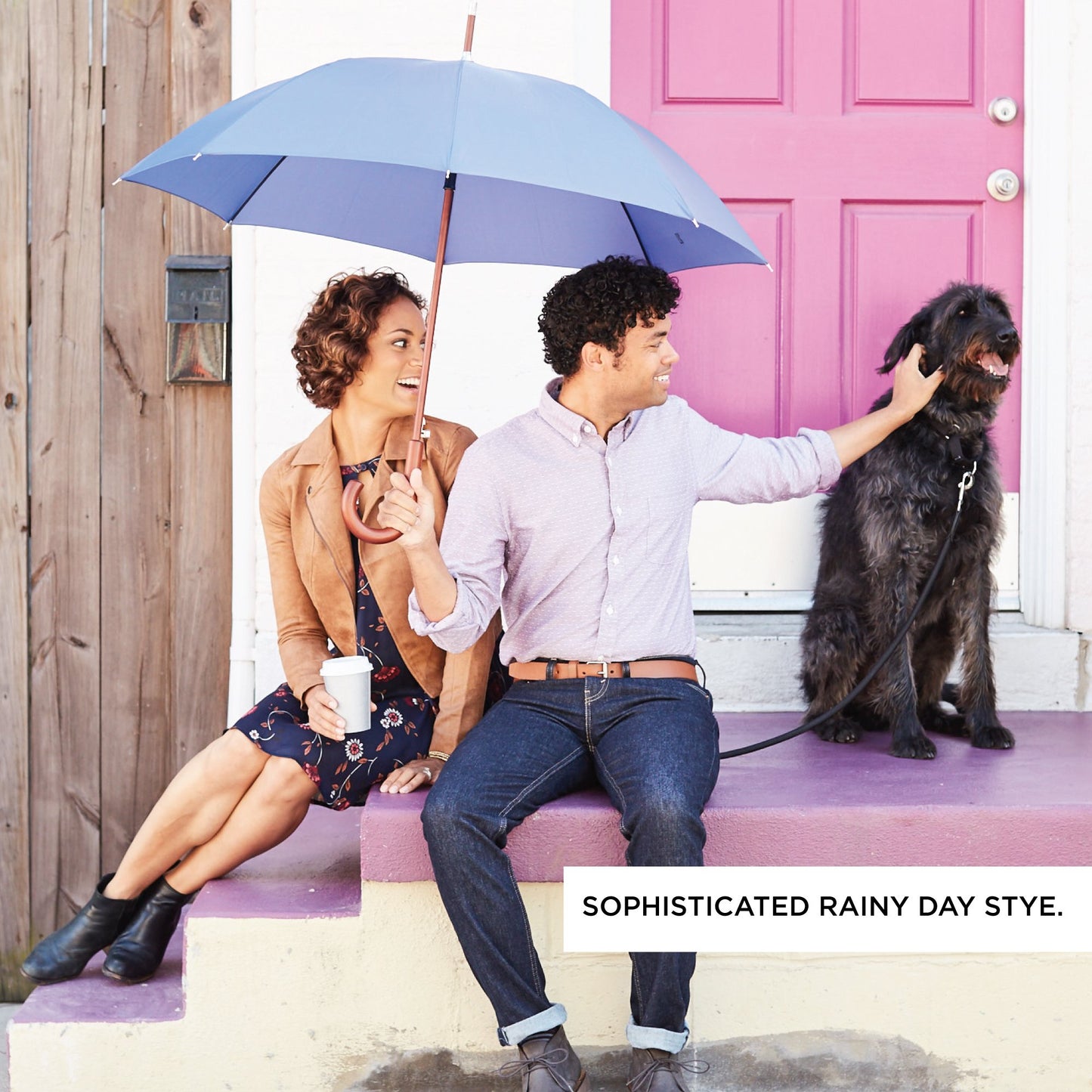 Totes Auto Open Black J Stick Umbrella