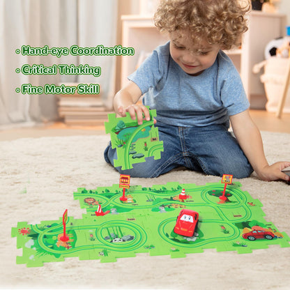 Puzzle Racer Kids Car Track Set with Vehicles