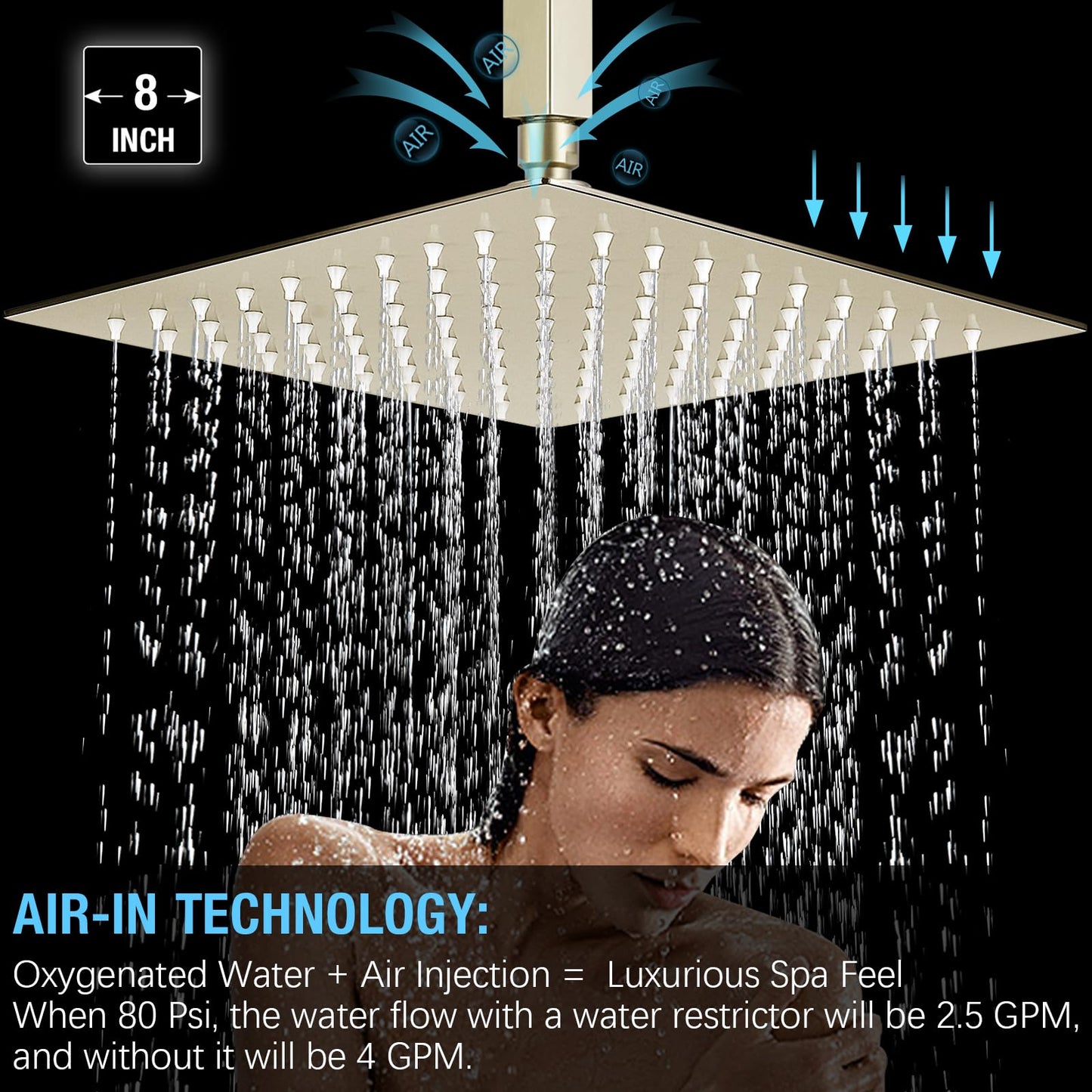 Gold Rain Shower Head with 100 Nozzles