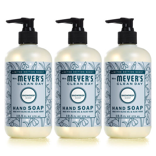 MRS. MEYER'S CLEAN DAY Hand Soap, Made with Essential Oils, Biodegradable Formula, Snowdrop, 12.5 fl. Oz (Pack of 3)