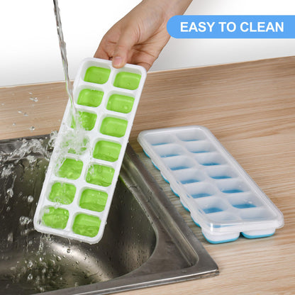 Ice Cube Trays 2PCS Easy-Release 14-Ice Trays with Removable Lid,Ice Trays for Freezer, Silicone Ice Cube Tray for Whiskey and Cocktails and other drinks