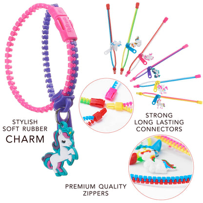 Unicorn Zipper Bracelets Party Kit for Kids