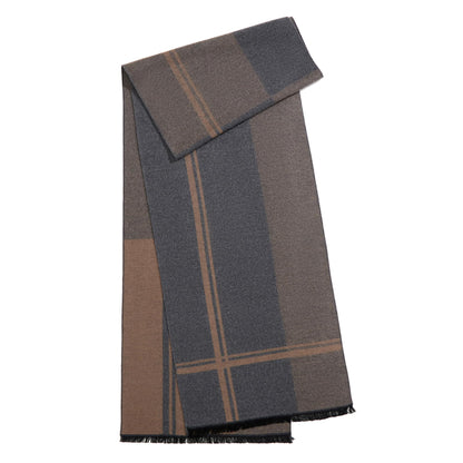 TAMOUKOC Men's Winter Warm Scarf, Premium Cashmere Feel, Luxuriously Soft Long, Plaid Pattern (Grey/Khaki)