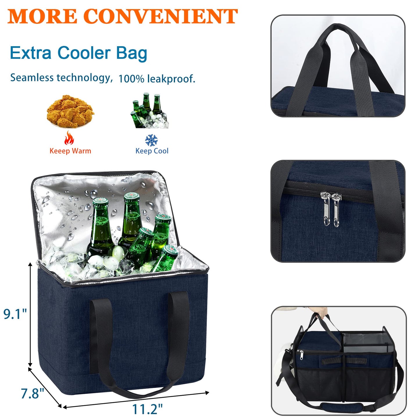 WOMACO Grill BBQ Caddy with Cooler Bag and Paper Towel Holder, Picnic Organizer for Utensil, Plate, Condiment, Griddle Caddy for Outdoor, Camper, Travel, Car, RV Must Haves (Dark Blue)