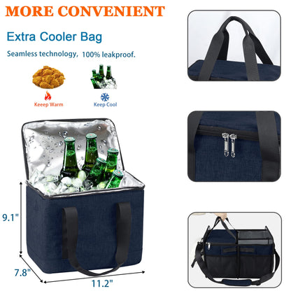 WOMACO Grill BBQ Caddy with Cooler Bag and Paper Towel Holder, Picnic Organizer for Utensil, Plate, Condiment, Griddle Caddy for Outdoor, Camper, Travel, Car, RV Must Haves (Dark Blue)