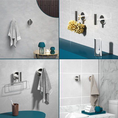SOCONT Towel Hooks for Bathrooms Wall Mount, 2 Pack Silver Brushed Towel Hook for Hanging, Heavy-Duty Bathroom Wall Hooks for Towel Robe Black Wall Hooks SUS 304 Stainless Steel for Bathroom Kitchen