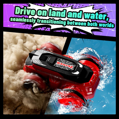 Spider Remote Control Car, Waterproof Mini 4WD Amphibious RC Car Fits Inside Remote, Dual Tires for Land & Water, 360°Spins, 50-Min Runtime W/ 2 Batteries, Boat Toy for Pool Lake Beach, Gift for Kids