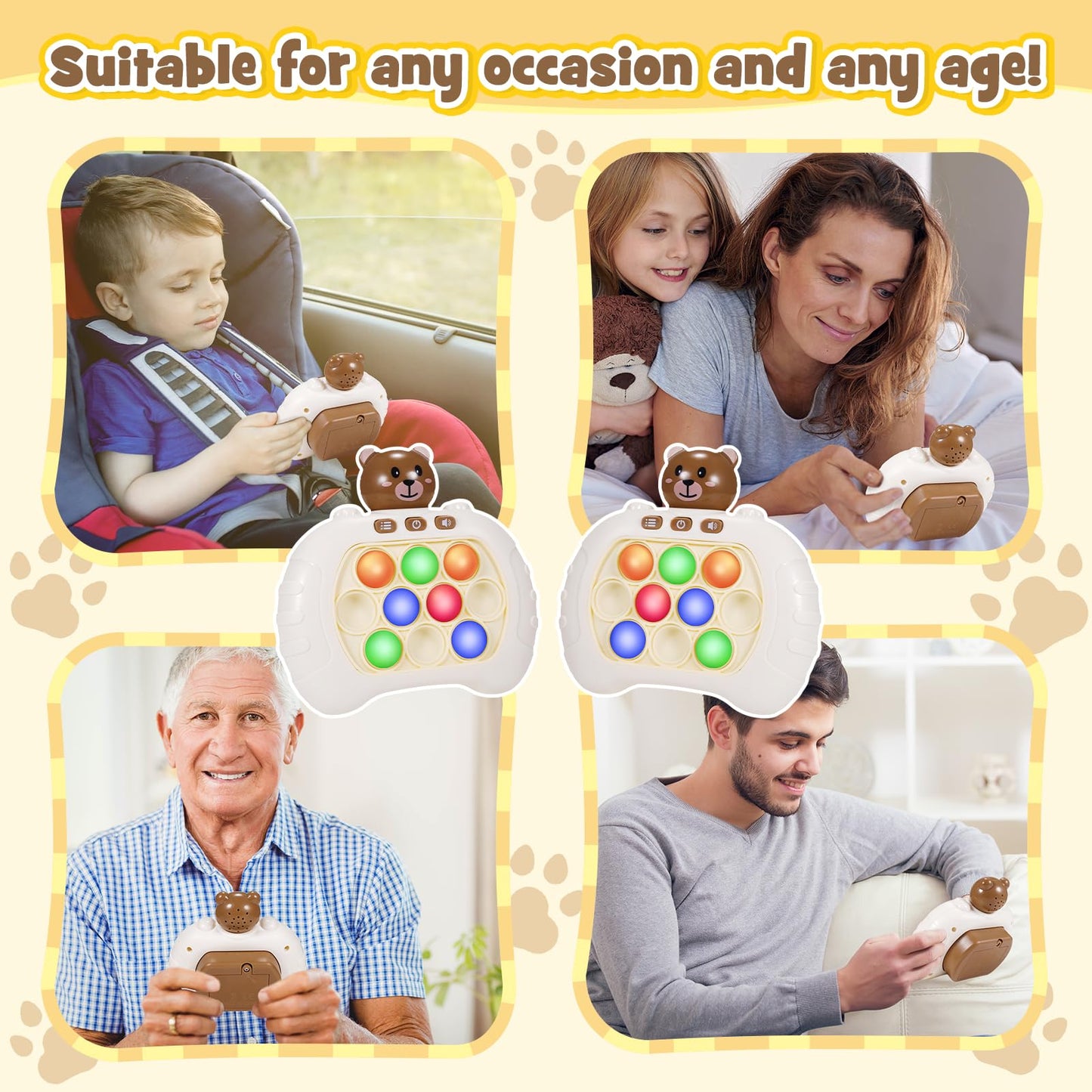 Pop Fidgets Kids Games Toys: 2 Pack Colorful Light Up Fast Push Bubble Handheld Game Sensory Toys for 6 7 8-12 Year Old Boy Girl Birthday Gift for 3-12 Year Old Girls Boys