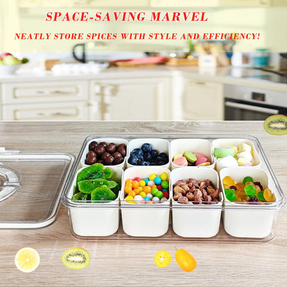 2PCS Divided Serving Tray with Lid & Handle - 8 Compartments Portable Snackle Box Charcuterie Container Organizer for Fruit, Candy, Nuts - Serving Platter for Picnic, Party, Holidays and Travel