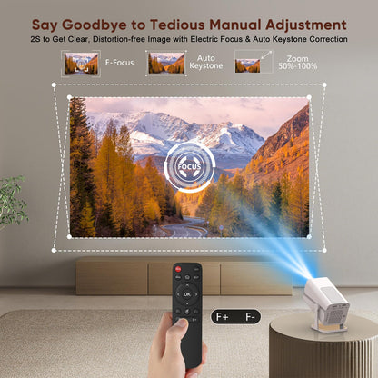 Mini Projector with Bluetooth, Electric Focus Portable Movie Projector with 270° Rotatable, 1080P HD Support, Auto Keystone, Compatible with Smartphone, TV Stick, Laptop, HDMI for Bedroom, Outdoor Use