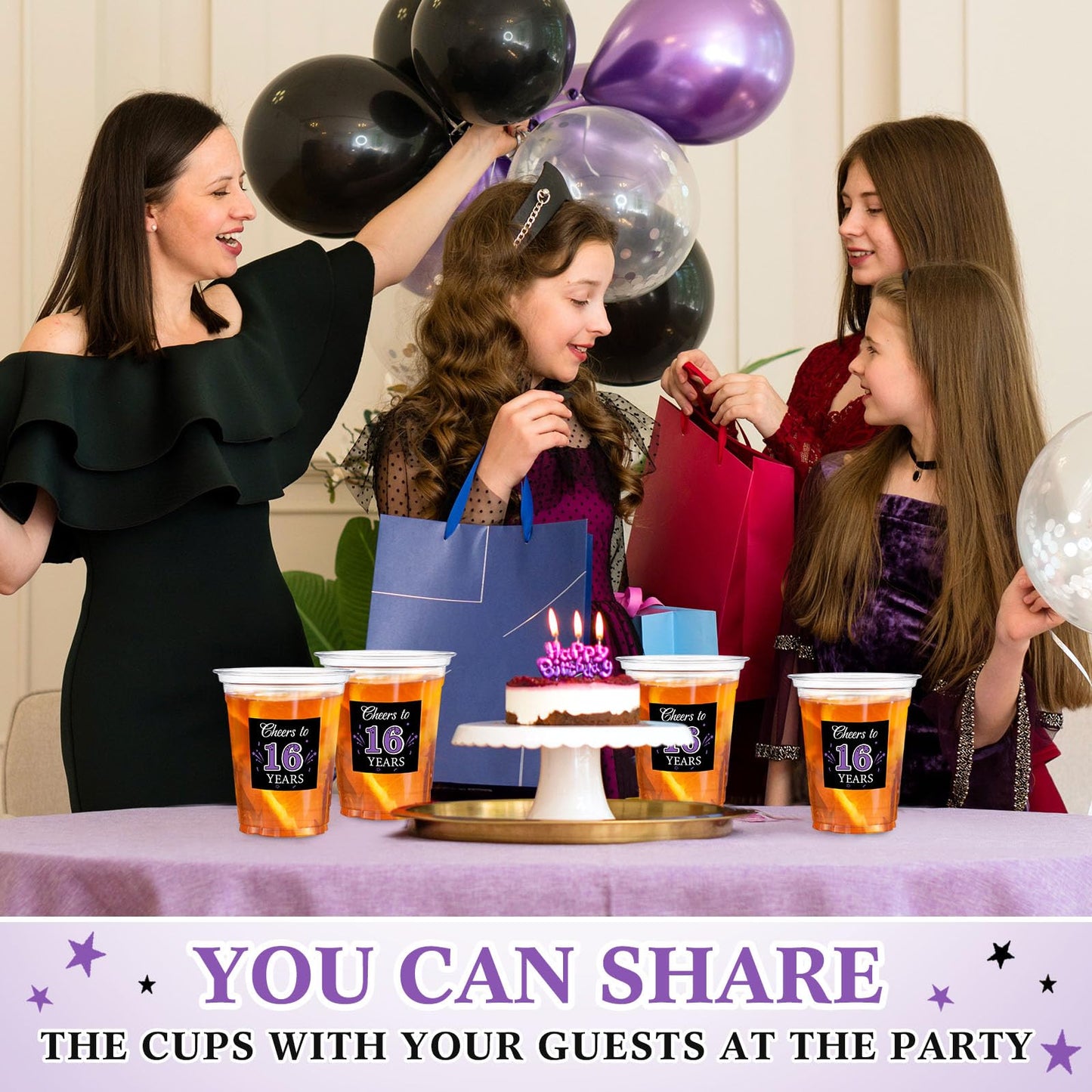 60 Pack Disposable Birthday Cups for 16th Anniversary