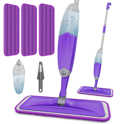HOMTOYOU Spray Mops for Floor Cleaning: Wet Mop for Hardwood Tile Wood Laminate Vinyl - 3 Washable Microfiber Pads for Swiffer Powermop - Absorbs Pet Hair Dust