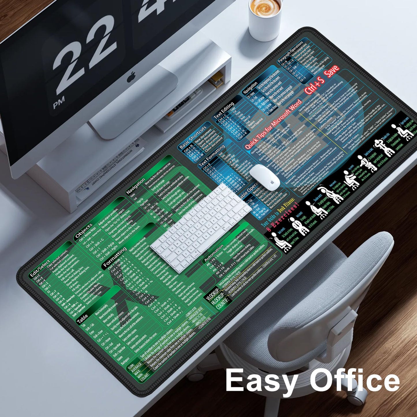 XXL Office Mouse Pad with Keyboard Shortcuts