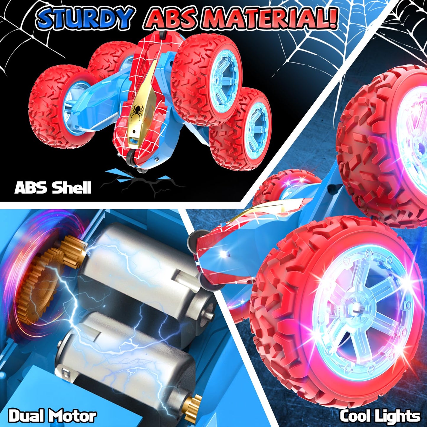 VRG Spider Remote Control Car, RC Cars for 3 4 5 6 7 Year Old Boys, 360 Flip 4WD RC Stunt Cars with Cool Light Rechargeable Toys for Boys Ages 4-6 5-7 8-13 Birthday Xmas Gifts