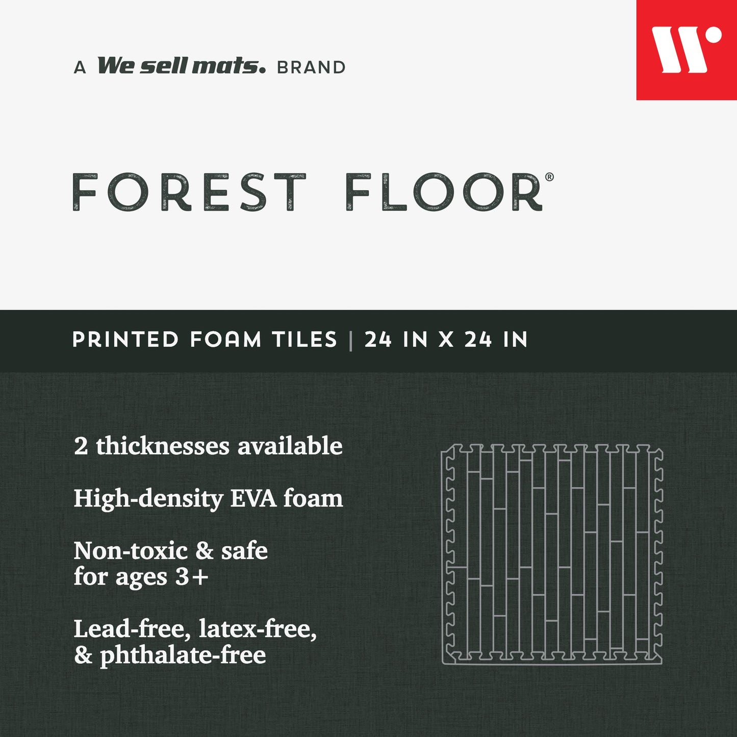 Forest Floor 5/8 Inch Thick Printed Foam Tiles, Premium Wood Grain Interlocking Foam Floor Mats, Anti-Fatigue Flooring, Mahogany, 48 Sq Ft