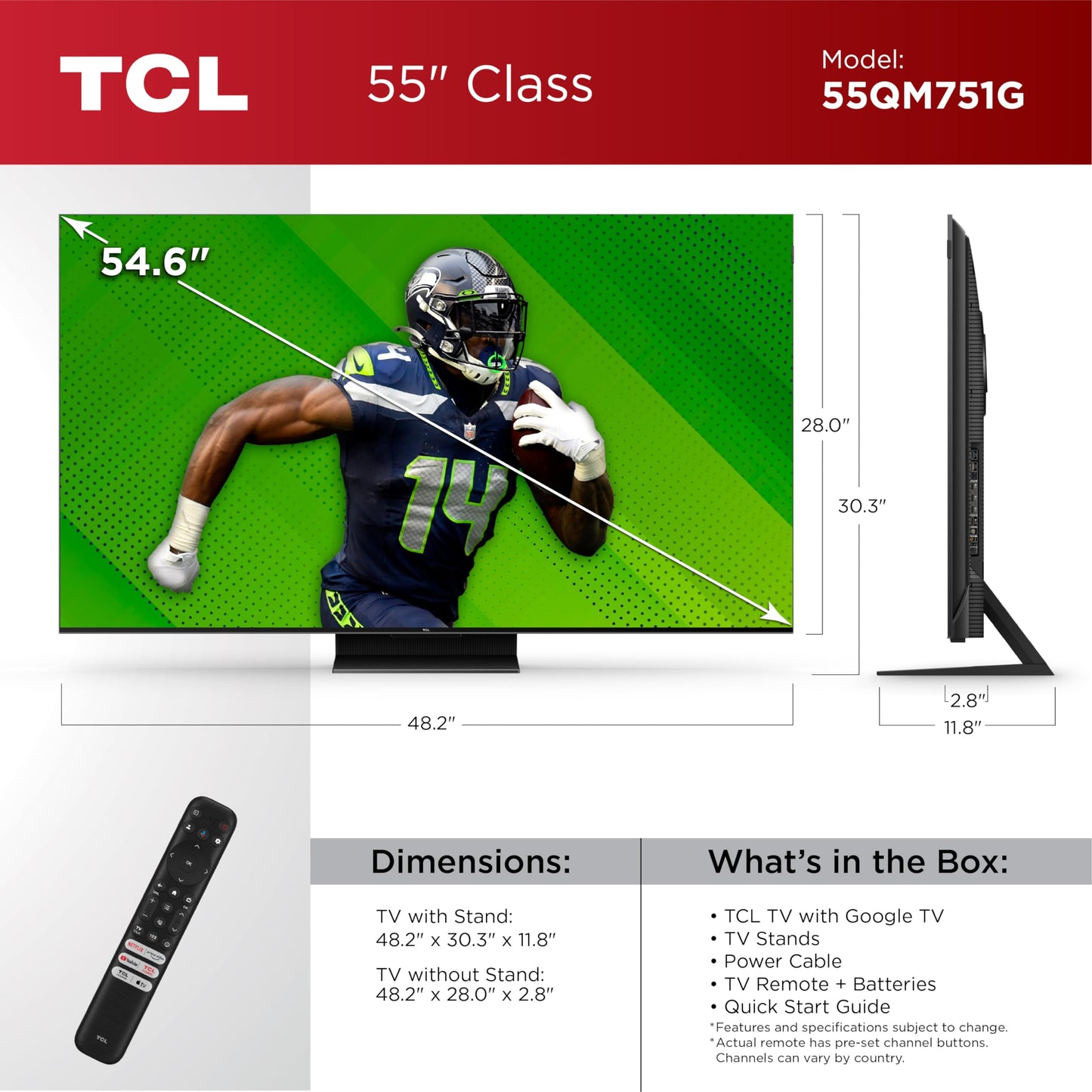 TCL 55-Inch 4K QLED Smart TV with Google TV