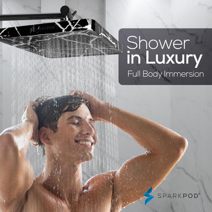 SparkPod Shower Head - High Pressure Rain - Premium Quality Luxury Design - 1-Min Install - Easy Clean Adjustable Replacement for Your Bathroom Shower Heads (8" Square, Black Marble)