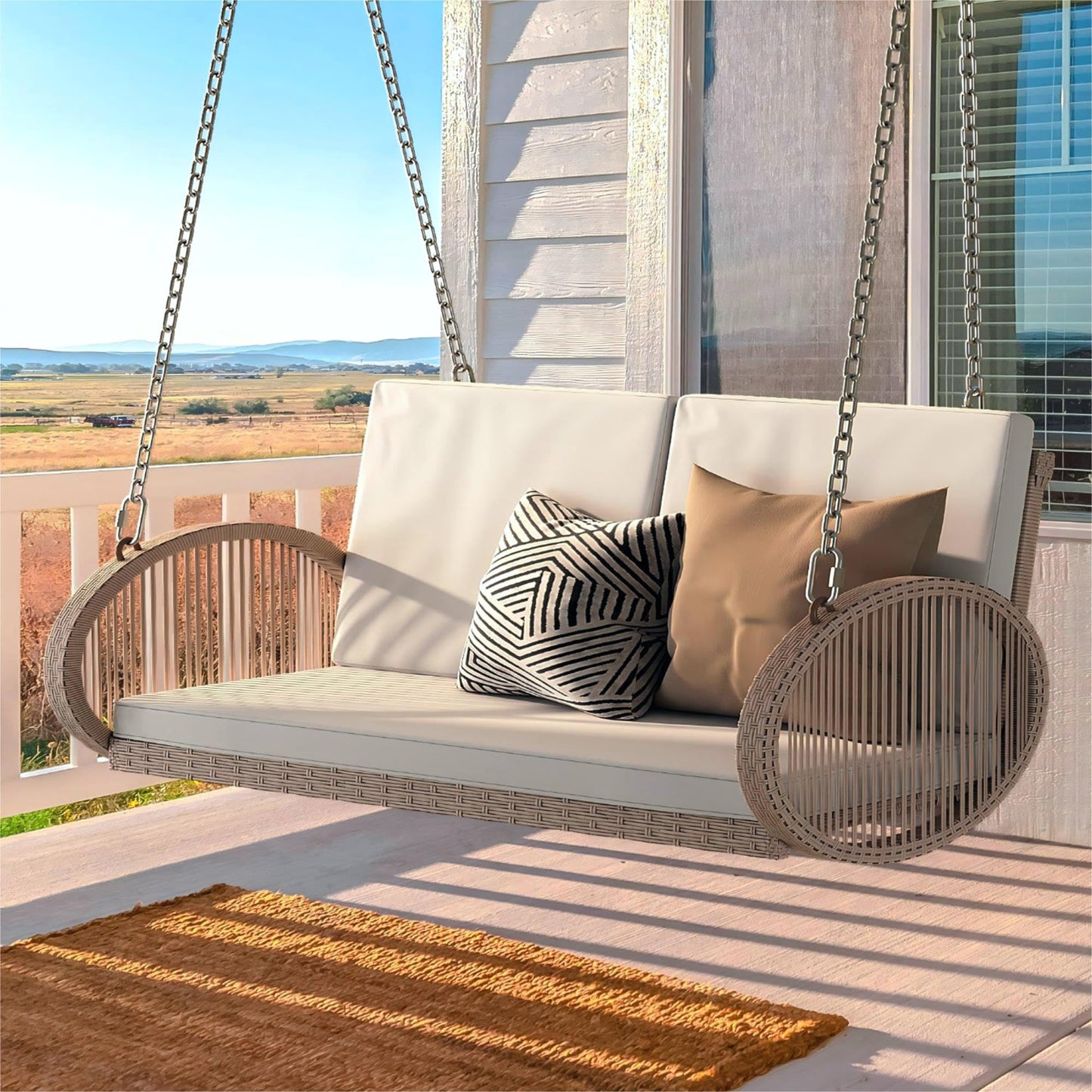 YITAHOME 2-Seater Wicker Porch Swing with Cushions