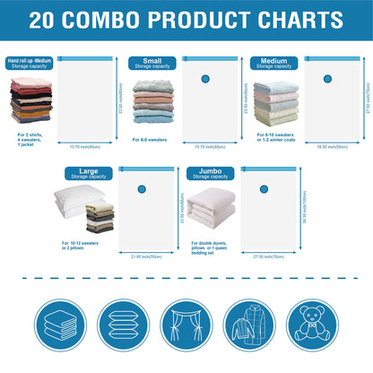 20 Pack Vacuum Storage Bags for Comforters and Clothes