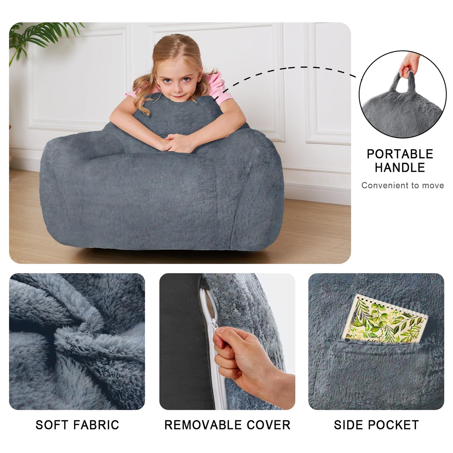 Giant Fluffy Bean Bag Chair for Kids