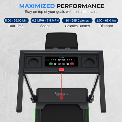 SereneLife Compact Folding Treadmill with 2.5HP Motor - Walking Pad with Integrated Smart App Functionality | Space-Efficient Design | Advanced LED Metrics Display - Compatible with Fitness Apps
